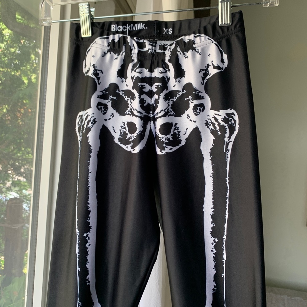 BlackMilk Black Leggings with White Skeleton Pelvis Print